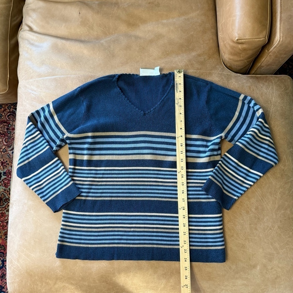 Liz Claiborne Lizwear Striped Ribbed Cotton Sweater Women’s Size Large - Picture 2 of 6